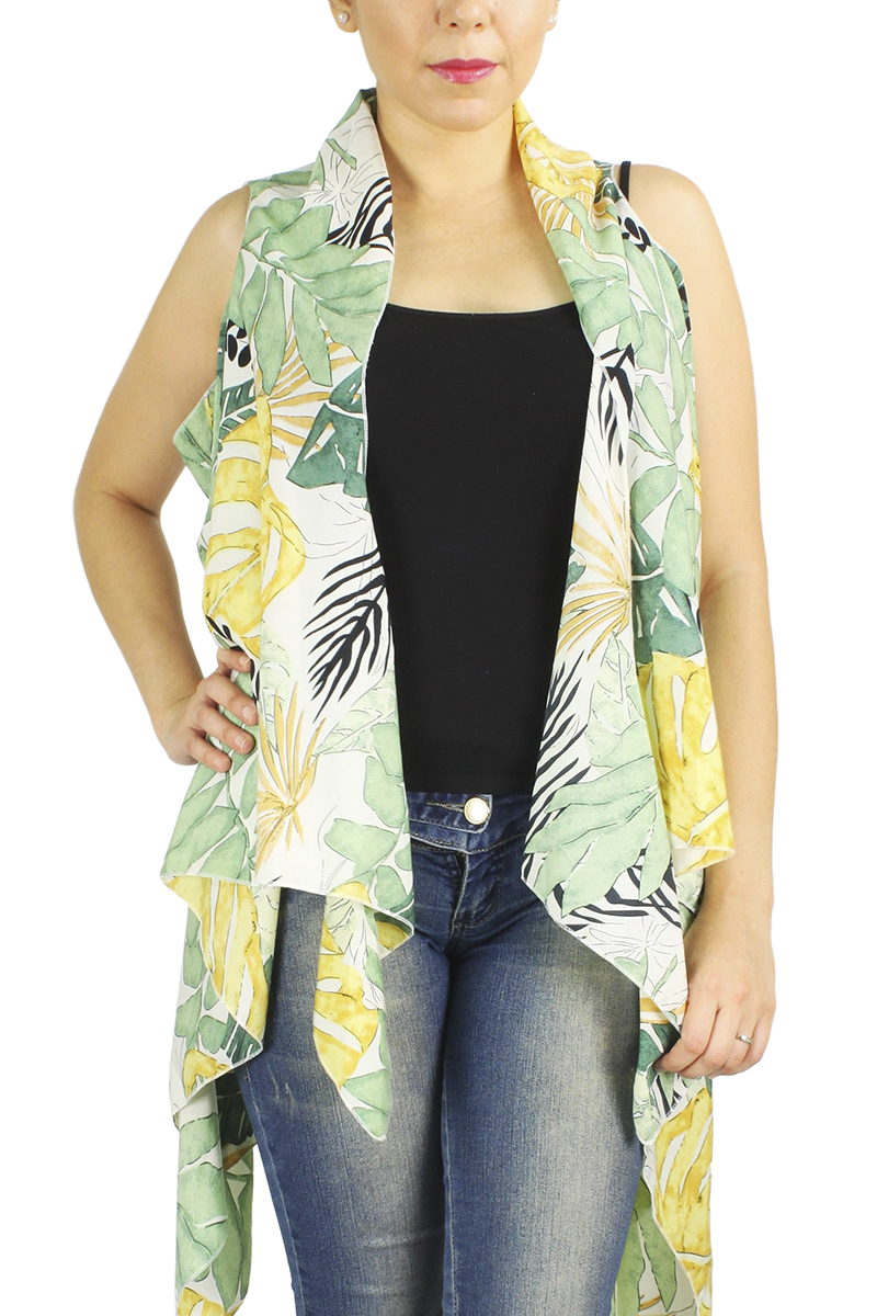TROPICAL PRINT VEST COVER UP