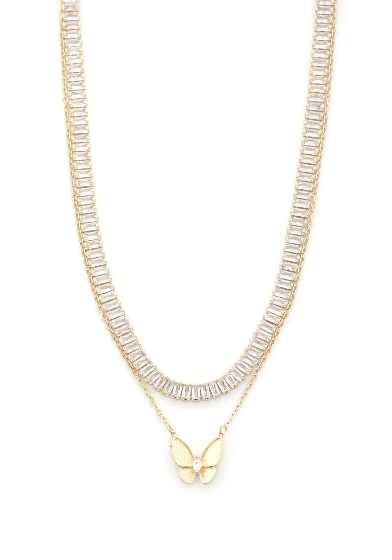 BUTTERFLY CHARM CRYSTAL LAYERED NECKLACE
