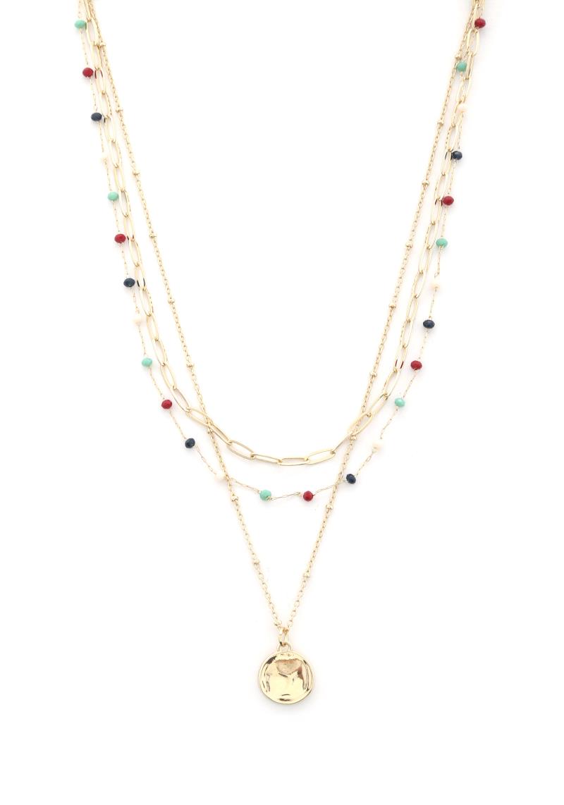 COIN CHARM BEAD OVAL LINK LAYERED NECKLACE