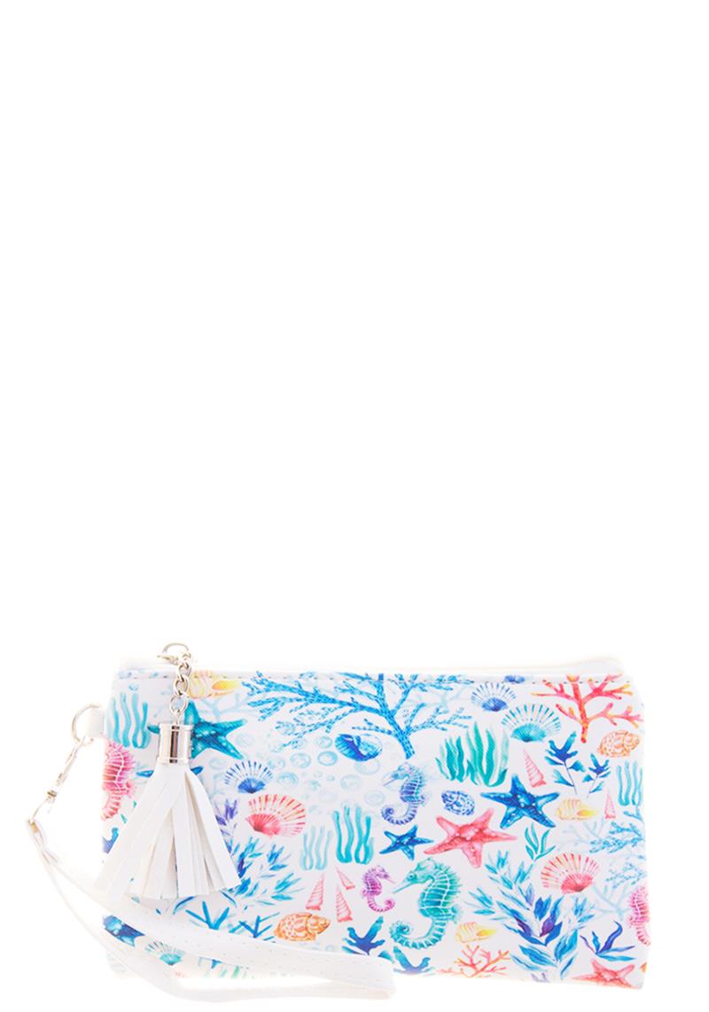 UNDER SEA PRINT TASSEL HAND STRAP BAG