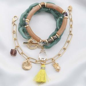 TASSEL COIN OVAL LINK ASSORTED BRACELET SET