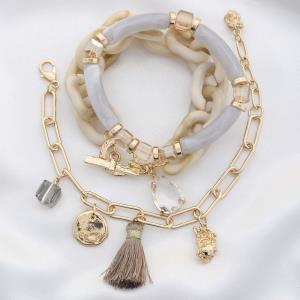 TASSEL COIN OVAL LINK ASSORTED BRACELET SET
