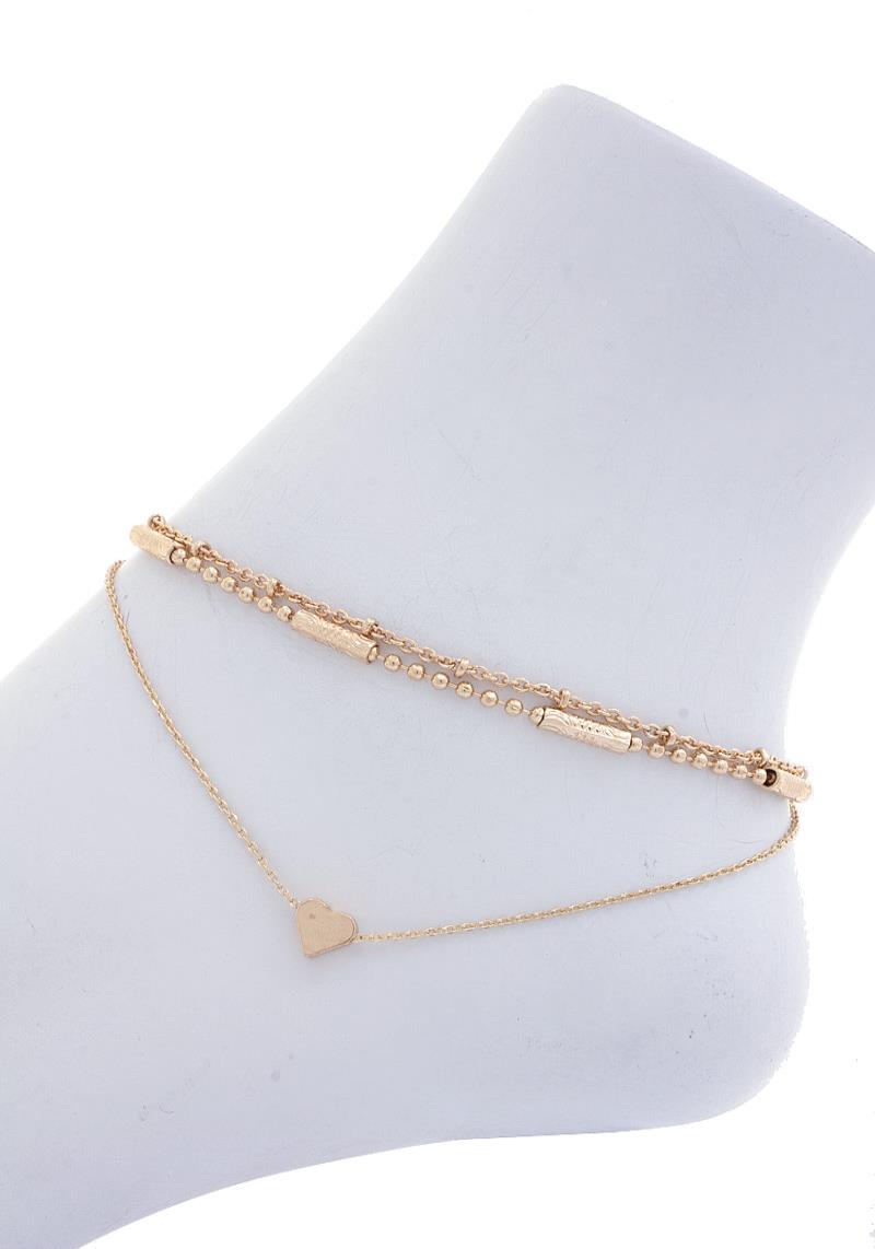 HEART CHARM METAL BEAD ANKLET