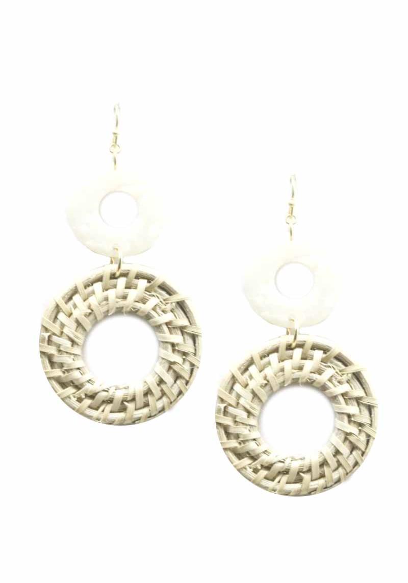 FASHION WOOD WOVEN ROUND DANGLE EARRING