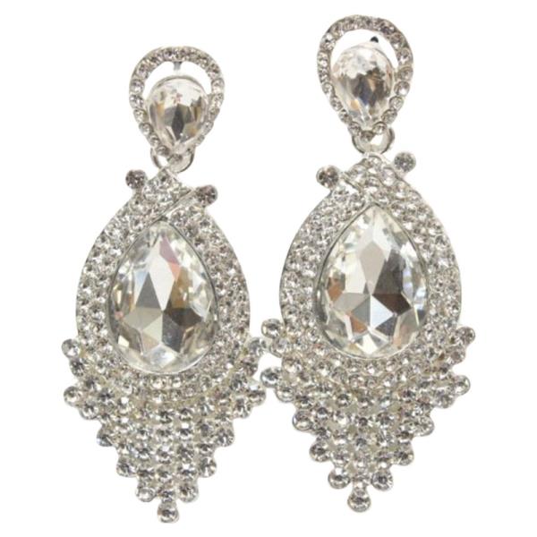 DOUBLE TEARDROP RHINESTONE DANGLE EARRING