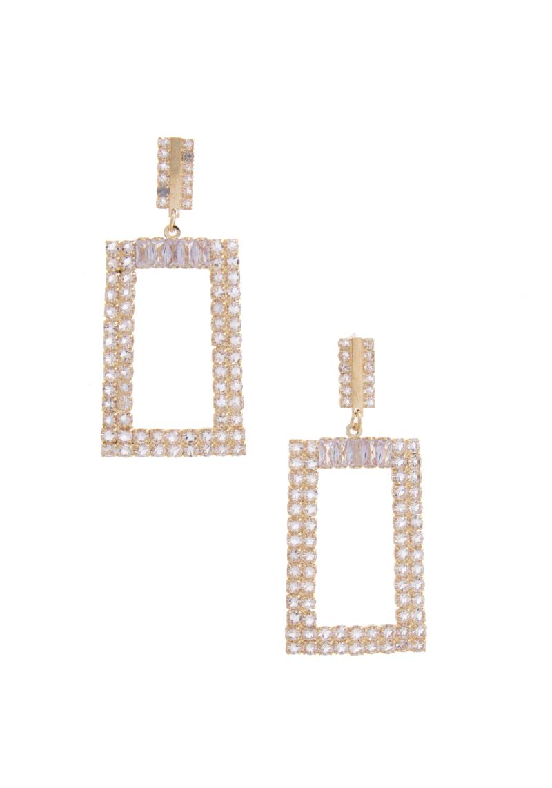 RECTANGLE RHINESTONE DANGLE EARRING