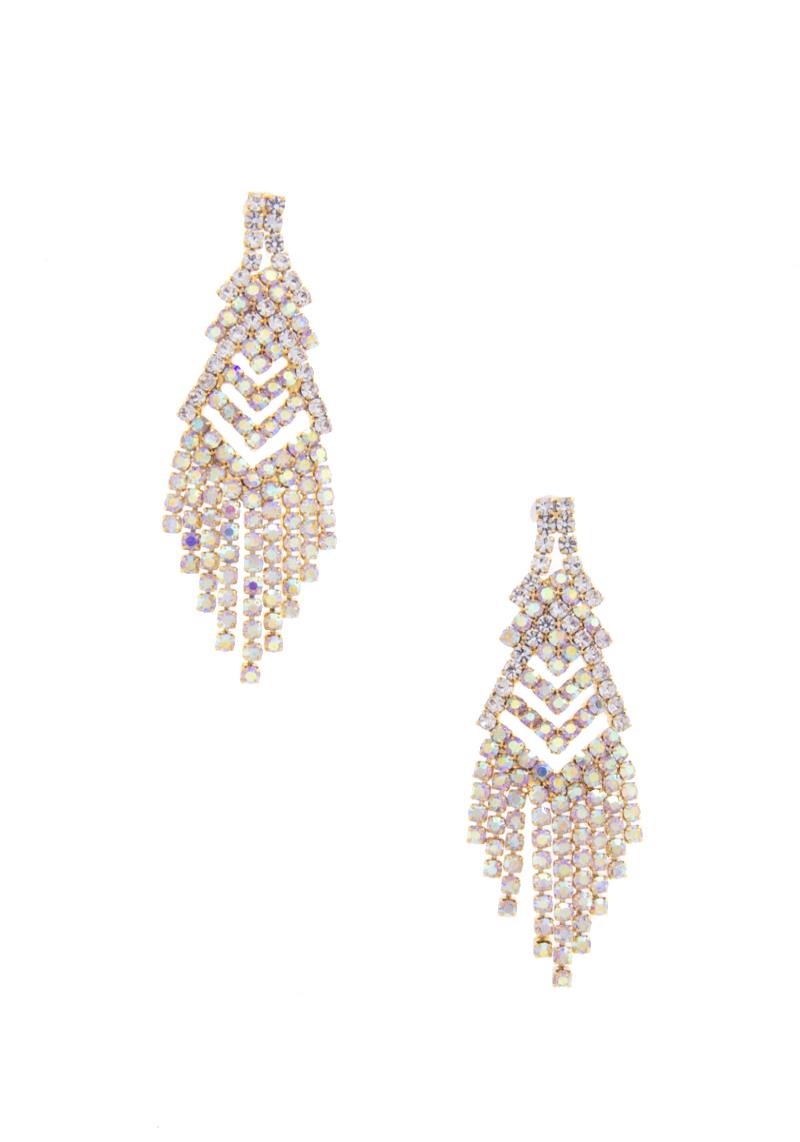 V SHAPE RHINESTONE DANGLE EARRING