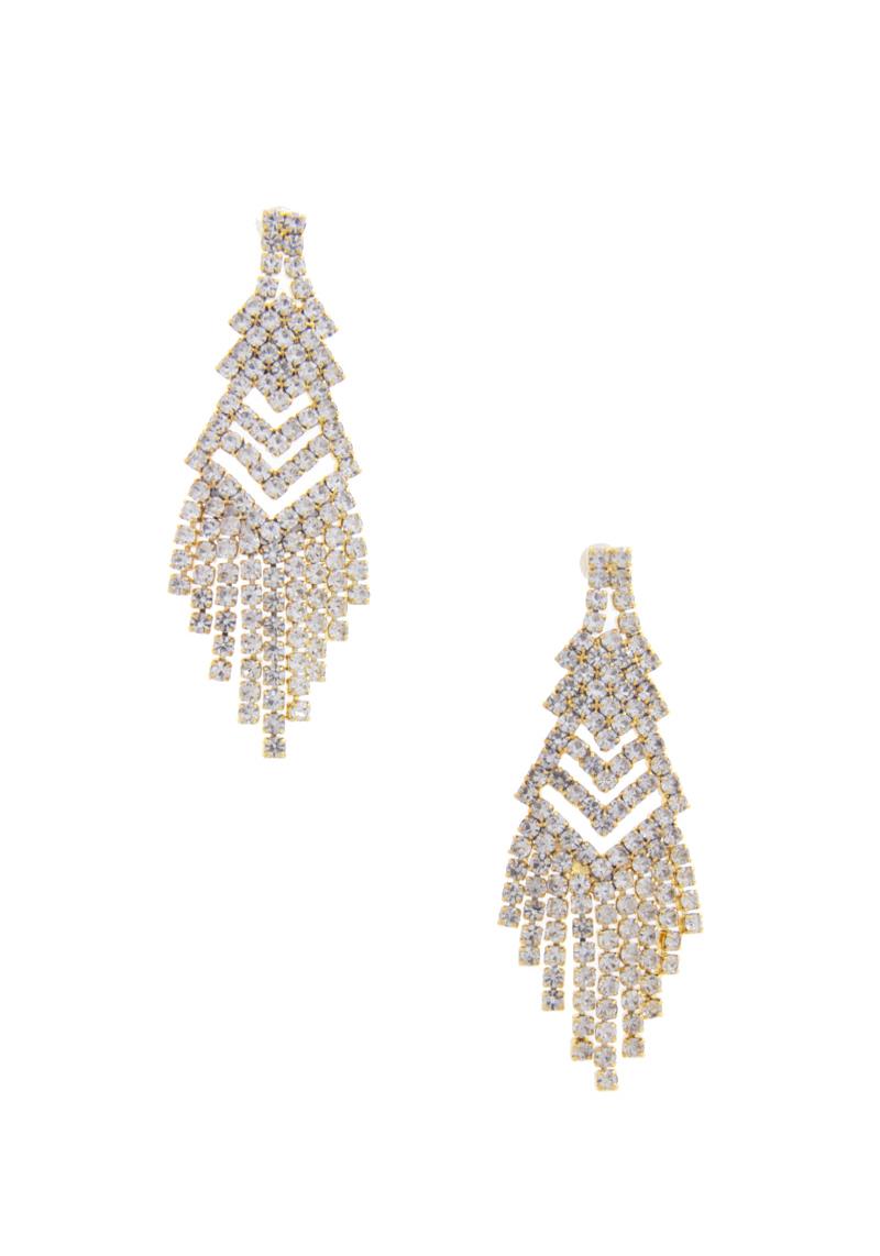 V SHAPE RHINESTONE DANGLE EARRING