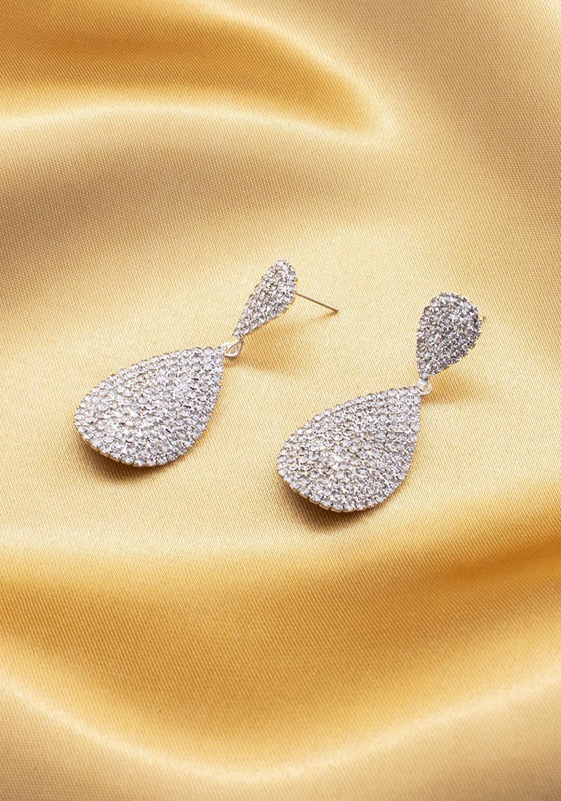 DOUBLE TEARDROP RHINESTONE DROP EARRING