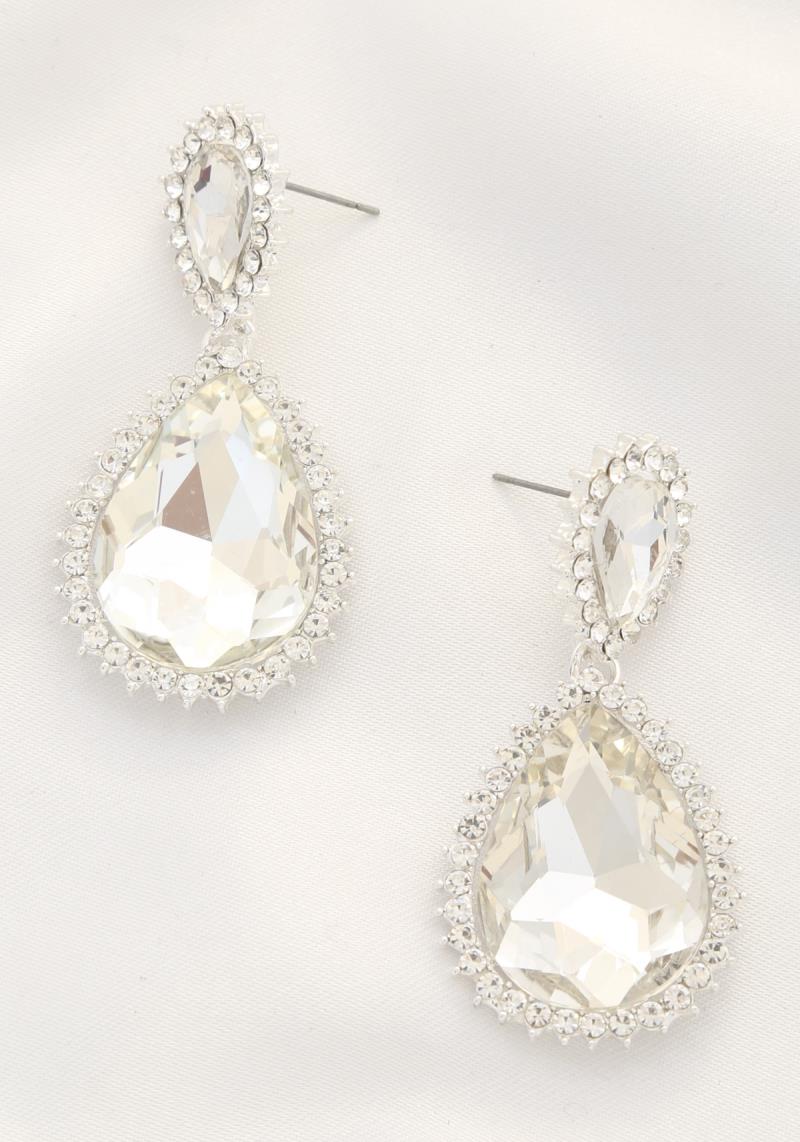 DOUBLE TEARDROP RHINESTONE POST EARRING