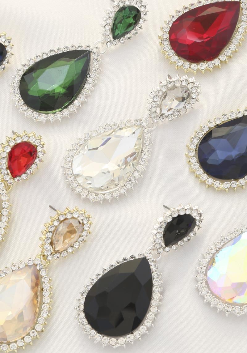 DOUBLE TEARDROP RHINESTONE POST EARRING