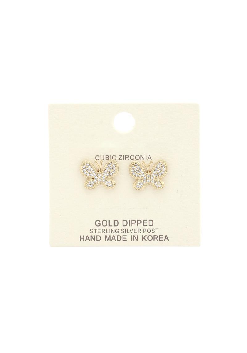 BUTTERFLY CUBIC ZIRCONIA GOLD DIPPED EARRING