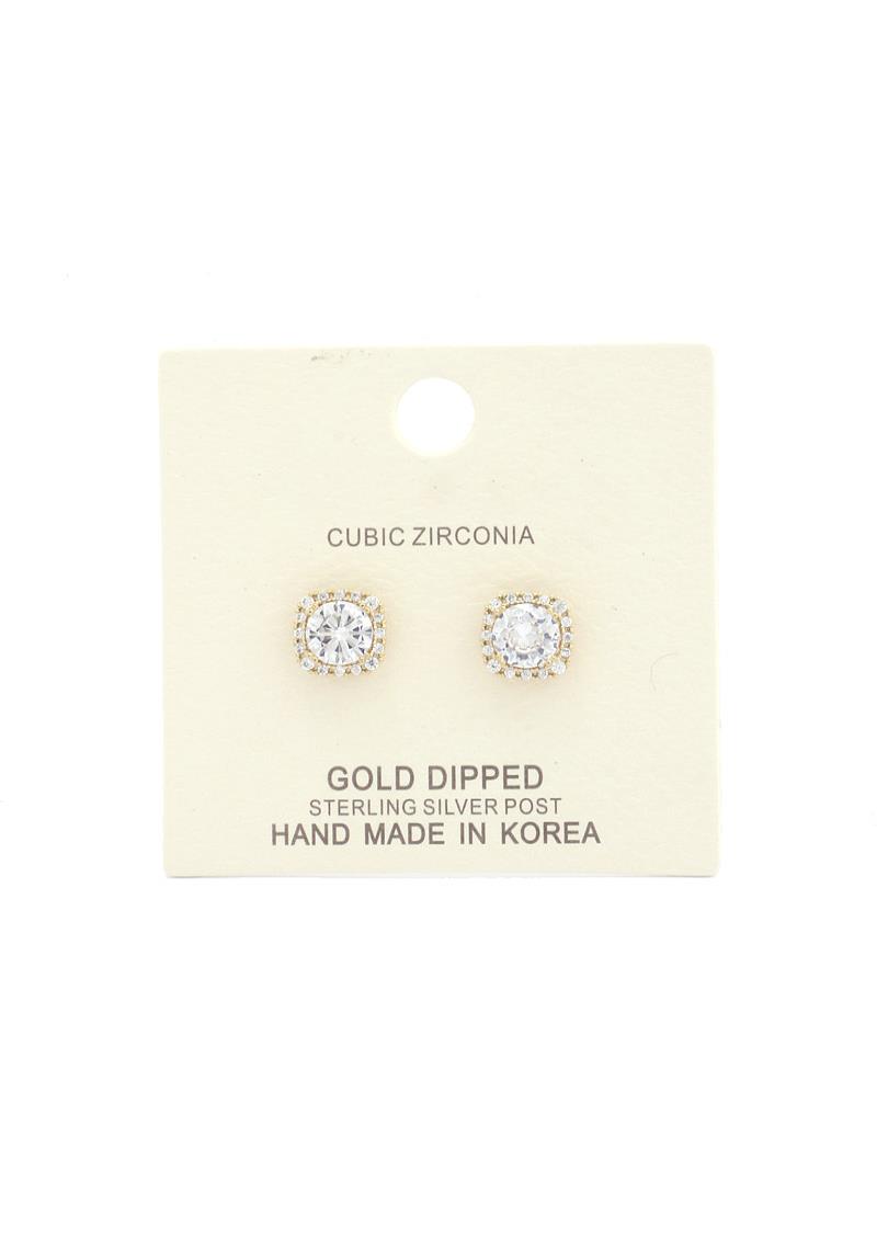 SQUARE CUBIC ZIRCONIA GOLD DIPPED EARRING