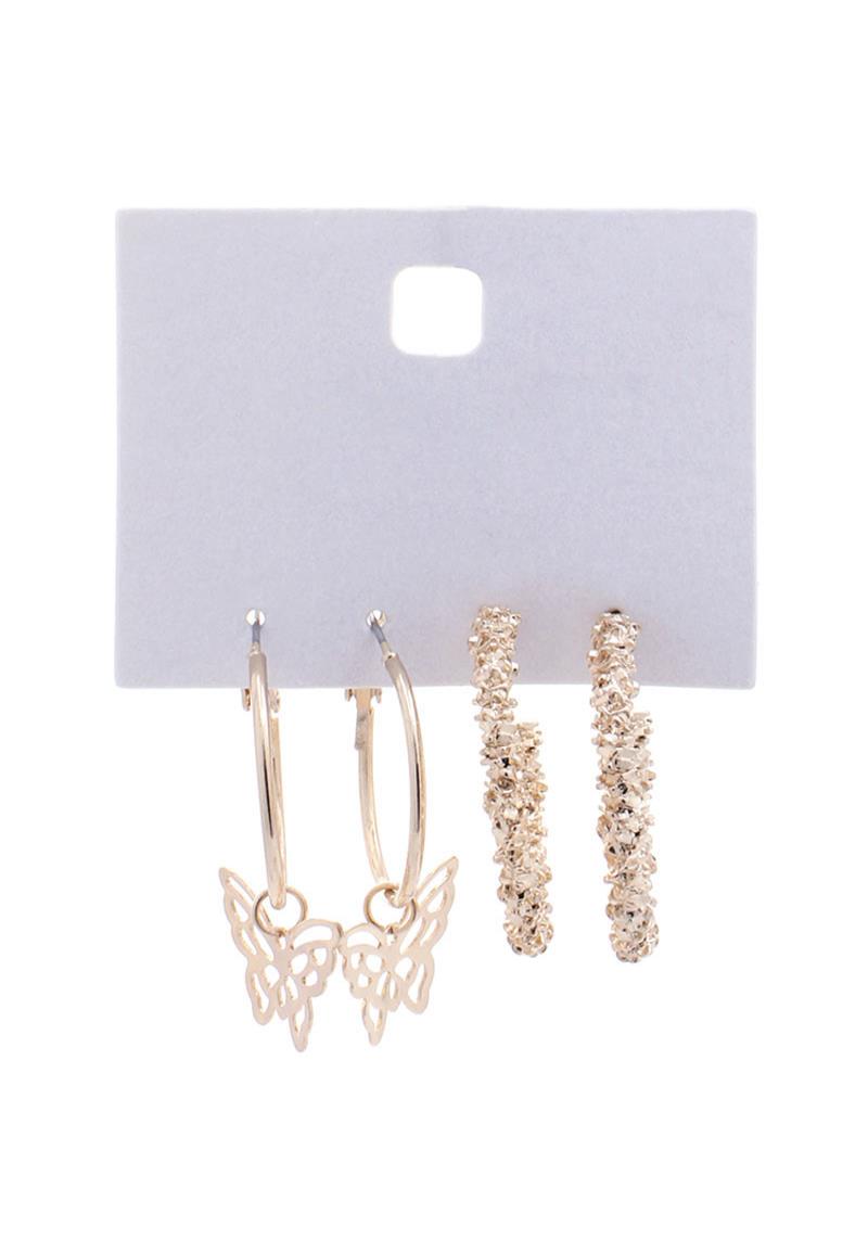 METAL HOOP EARRING 2 PAIR SET
