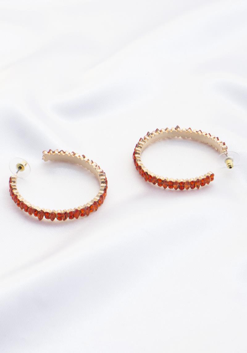 MARQUISE SHAPE RHINESTONE EDGE OPEN HOOP EARRING