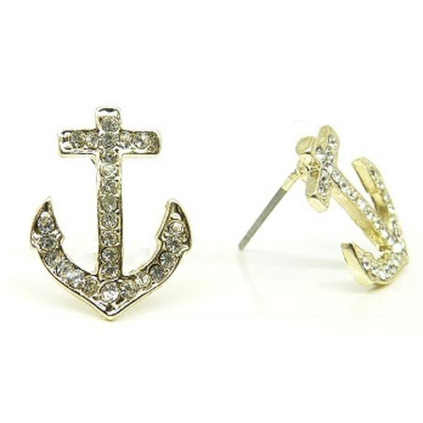 ANCHOR RHINESTONE STUD EARRING
