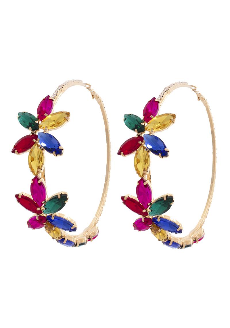 FLOWER RHINESTONE HOOP EARRING