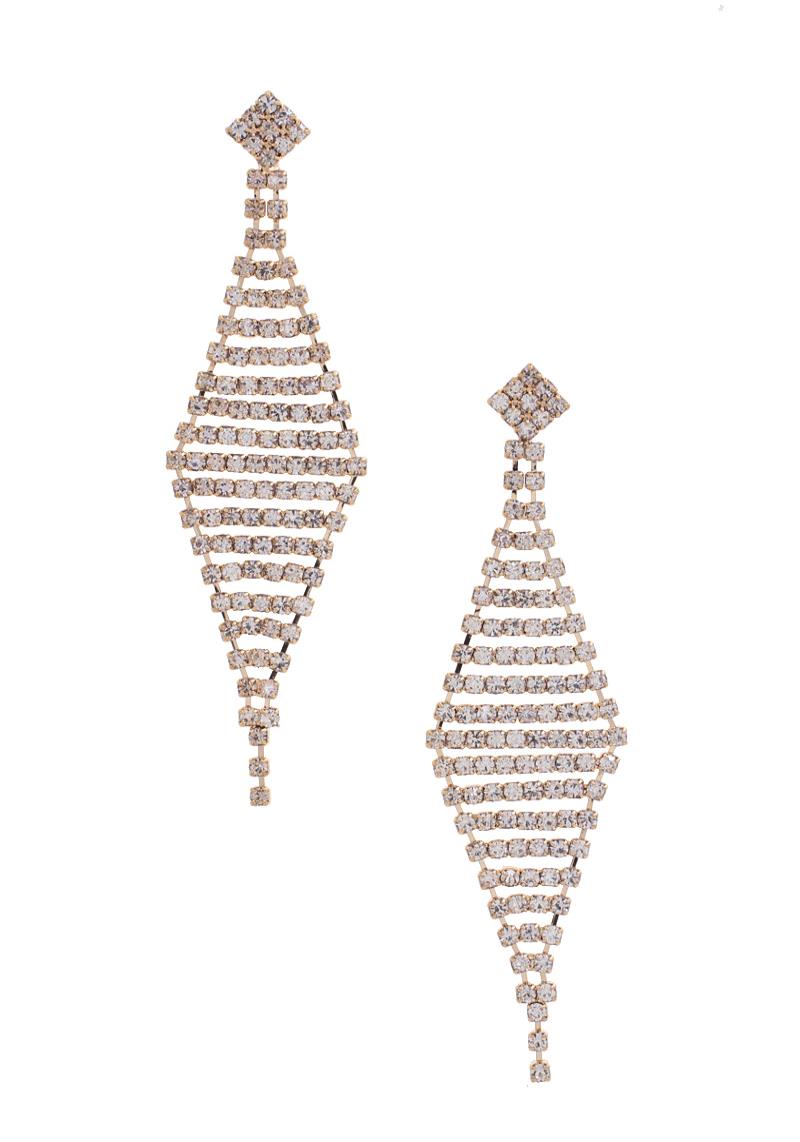 RHINESTONE LONG RHOMBUS SHAPE EARRING