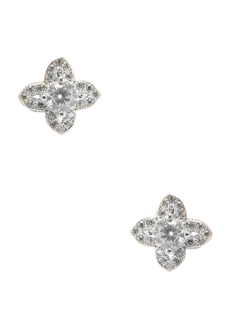 CUBIC ZIRCONIA RHINESTONE FLOWER STUD EARRING