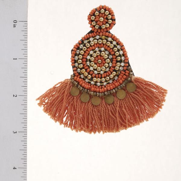 ROUND SEED BEAD FAN TASSEL EARRING