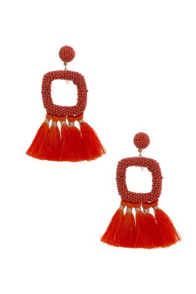 SQUARE SHAPE BEADED TASSEL EARRING