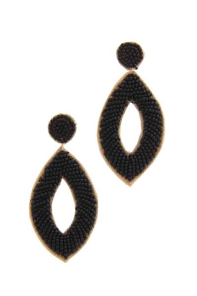 BEADED POINTED OVAL DROP EARRING