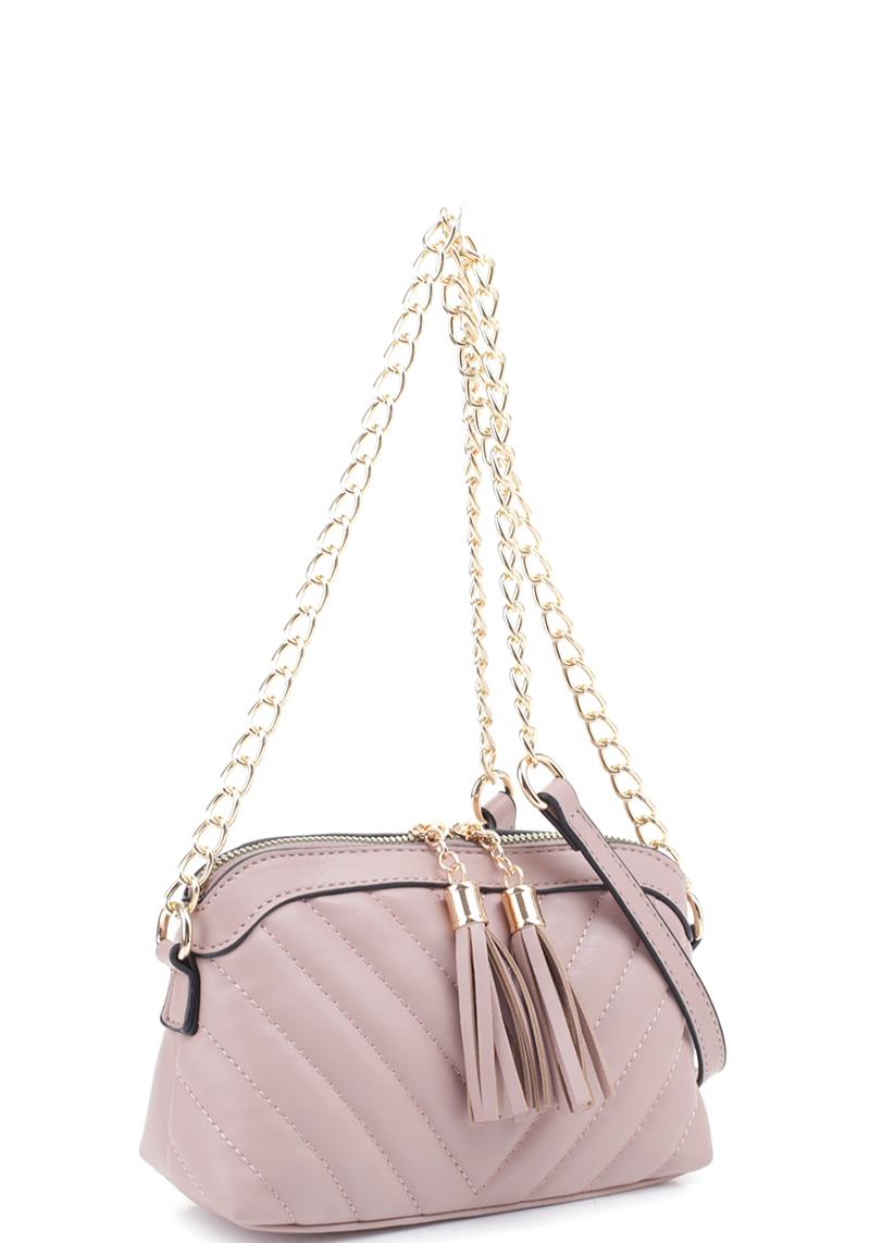 FASHION SMOOTH TASSEL V STITCH CROSSBODY BAG