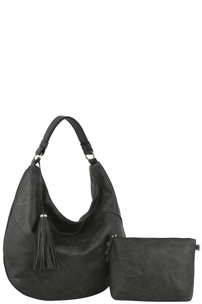 2IN1 FASHION SMOOTH TASSEL HOBO BAG WITH MINI BAG SET