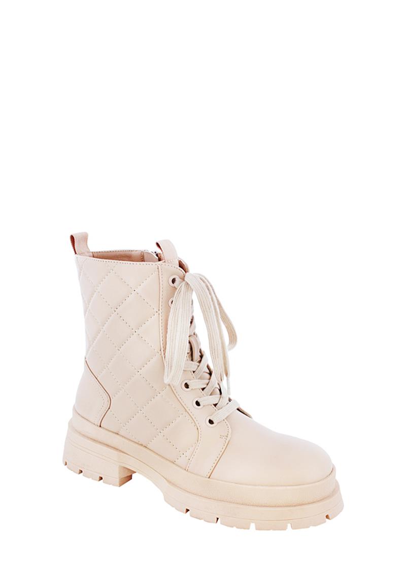 FASHION QUILTED SMOOTH PLAIN LACE BOOTS
