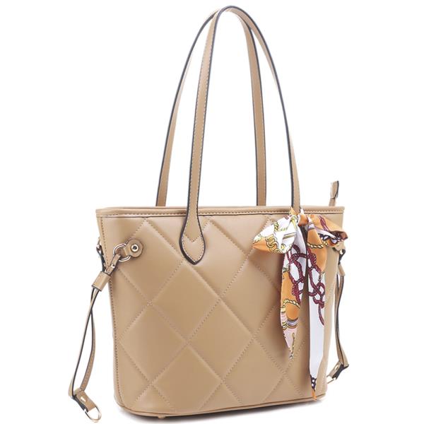 FASHION QUILT SMOOTH RIBBON SCARF DESIGN TOTE BAG