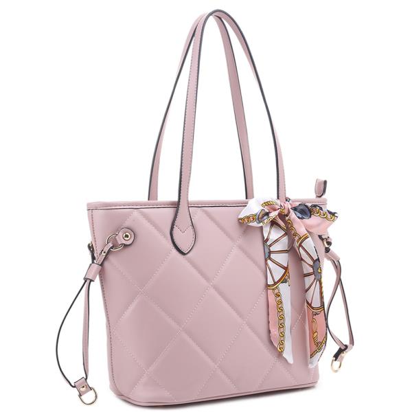 FASHION QUILT SMOOTH RIBBON SCARF DESIGN TOTE BAG