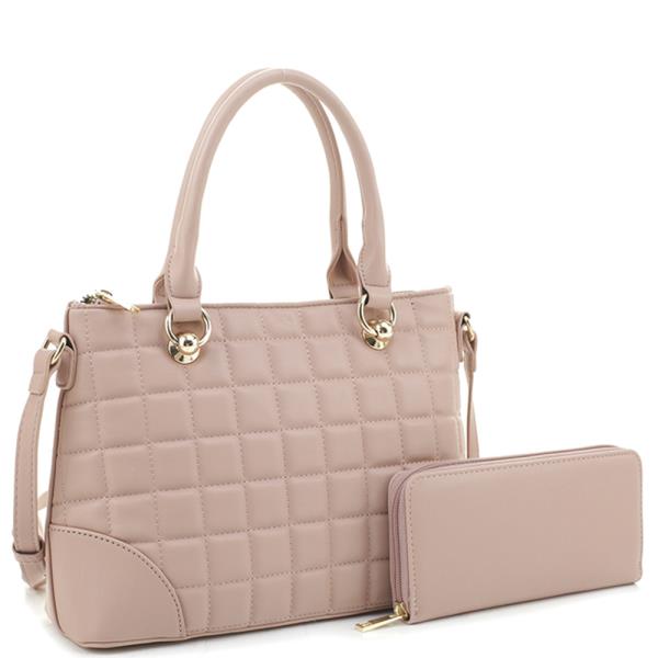 2IN1 FASHION SQUARE STITCH DESIGN TOTE BAG WITH WALLET SET