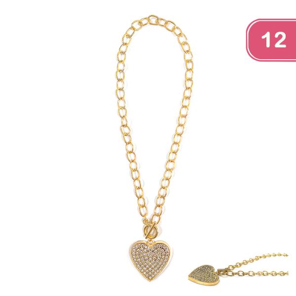 RHINESTONE HEART CHAIN NECKLACE 12 UNITS