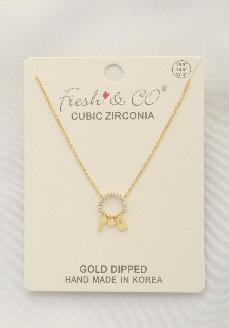 DAINTY LOCK KEY CHARM GOLD DIPPED NECKLACE