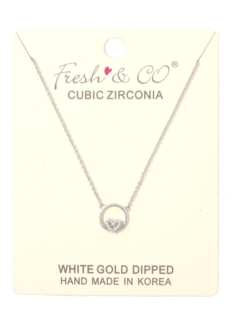 CUTOUT CIRCLR HEART CHARM NECKLACE