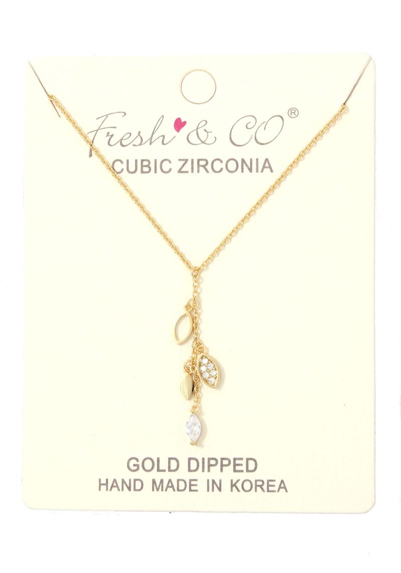 RHINESTONE POINTED OVAL CHARM Y SHAPE NECKLACE