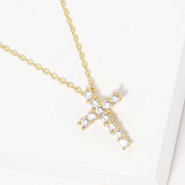 GOLD DIPPED CZ CROSS PENDANT NECKLACE