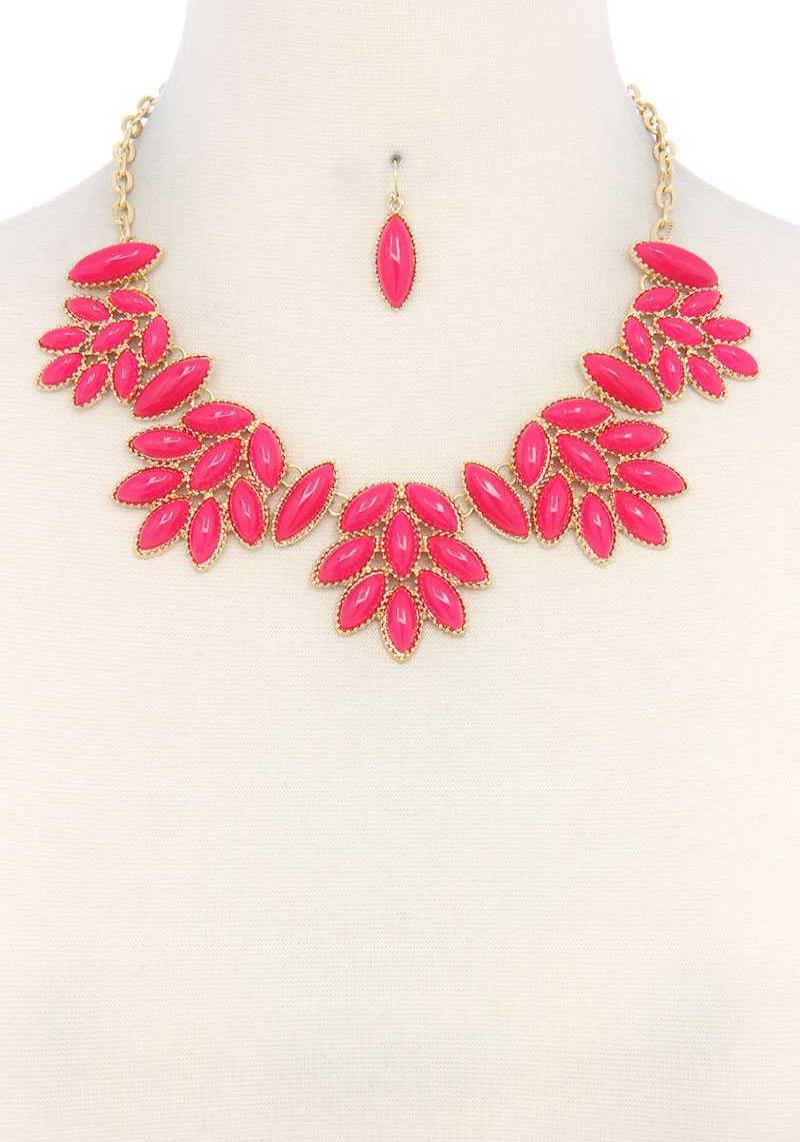 POINTED OVAL BEADED STATEMENT NECKLACE