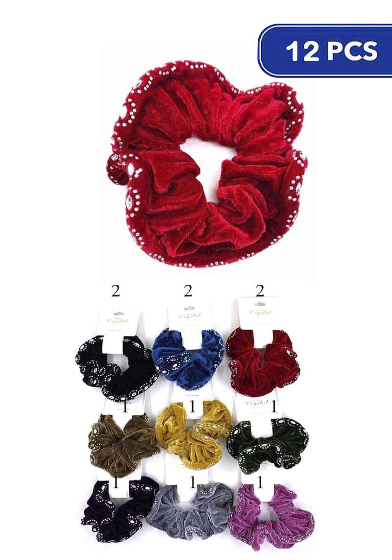 FASHION VELVET STONE HAIR SCRUNCHIES (12 UNITS)