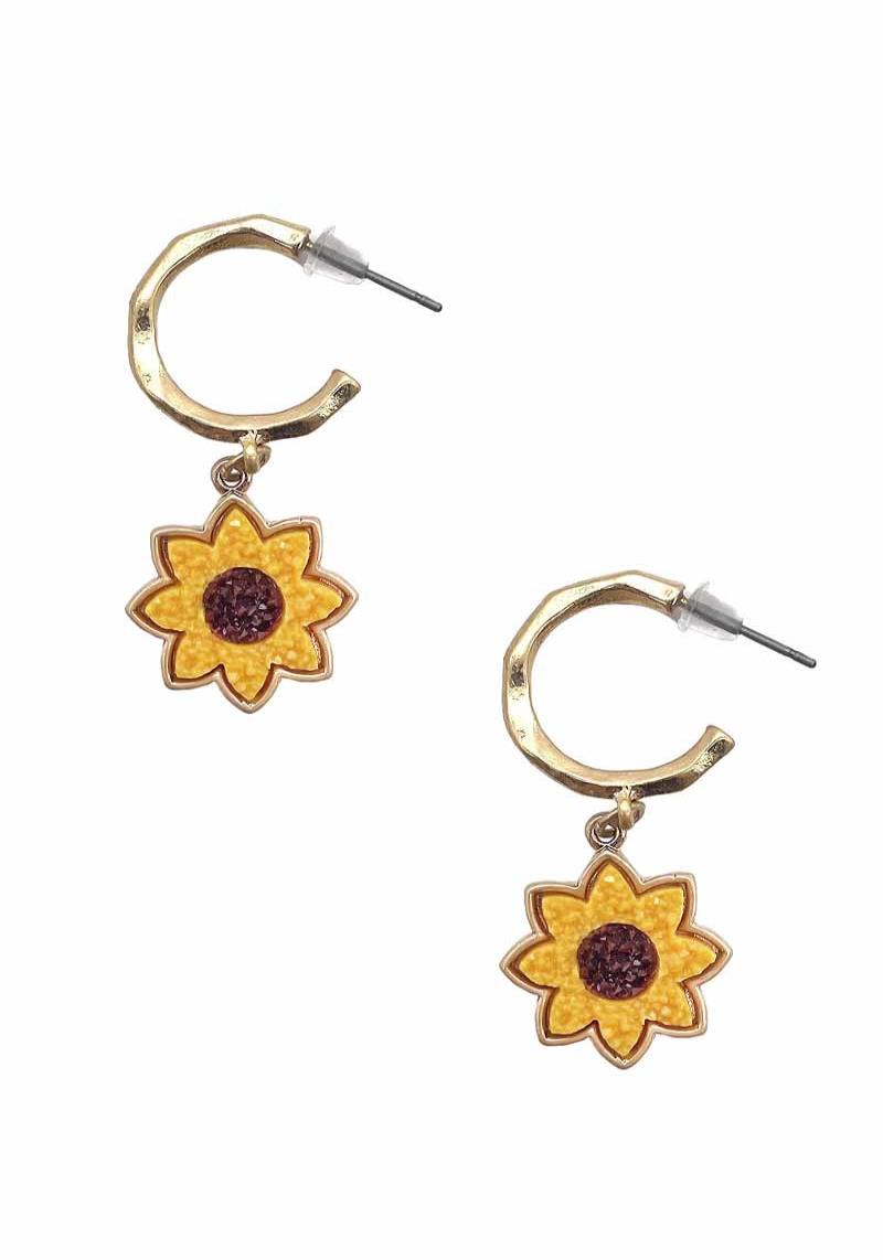 FLOWER DANGLE HUGGIE EARRING