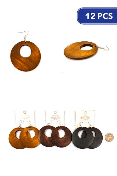 FASHION WOOD ROUND DANGLE EARRING (12 UNITS)