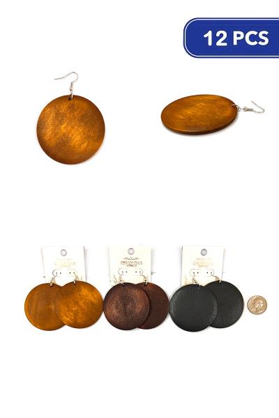 FASHION WOOD ROUND DANGLE EARRING (12 UNITS)