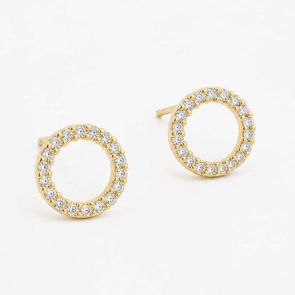 14K GOLD WHITE GOLD DIPPED CA HALO CIRCLE STUD EARRING
