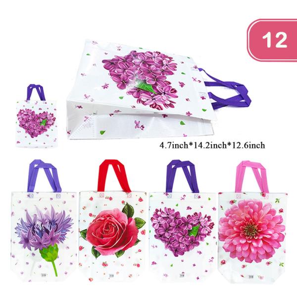 ASST FLOWER REUSABLE MULTI PURPOSE SHOPPING BAG TOTE (12 UNITS)