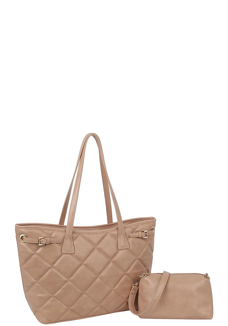 2IN1 SMOOTH DESIGN TOTE BAG WITH MATCHING COLOR POUCH BAG SET