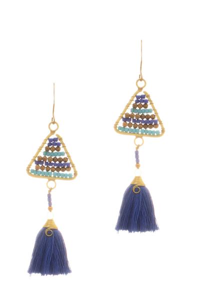 SQUARE SEED BEAD DANGLE TASSEL HOOK EARRING