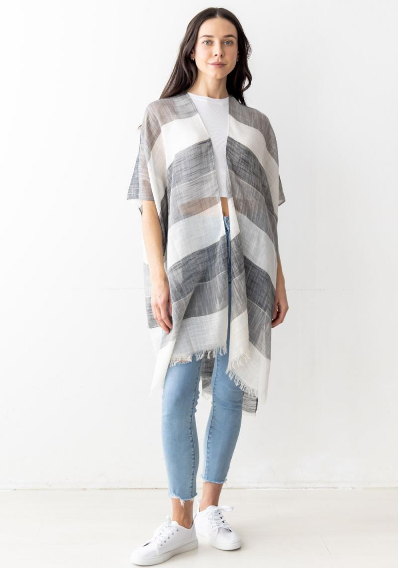 STRIPE FAUX LINEN KIMONO