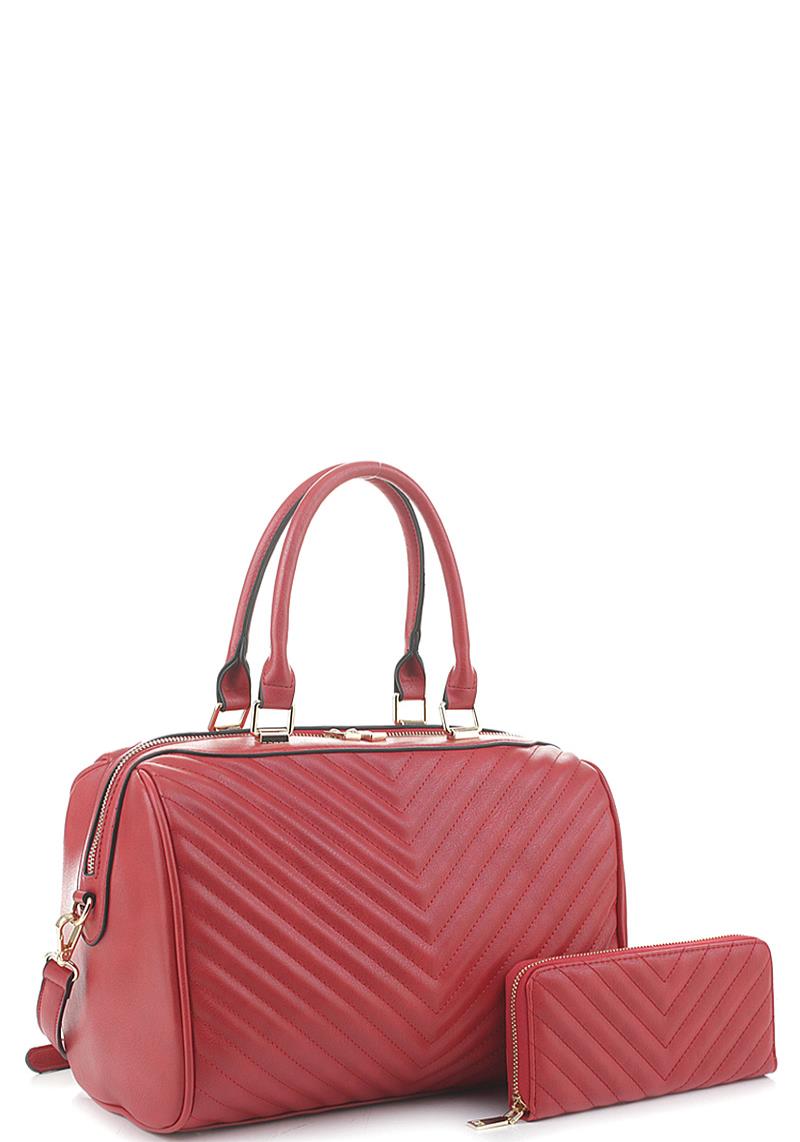 2IN1 V QUILT STICH DESIGN DUFFEL BAG WITH MATCHING WALLET SET