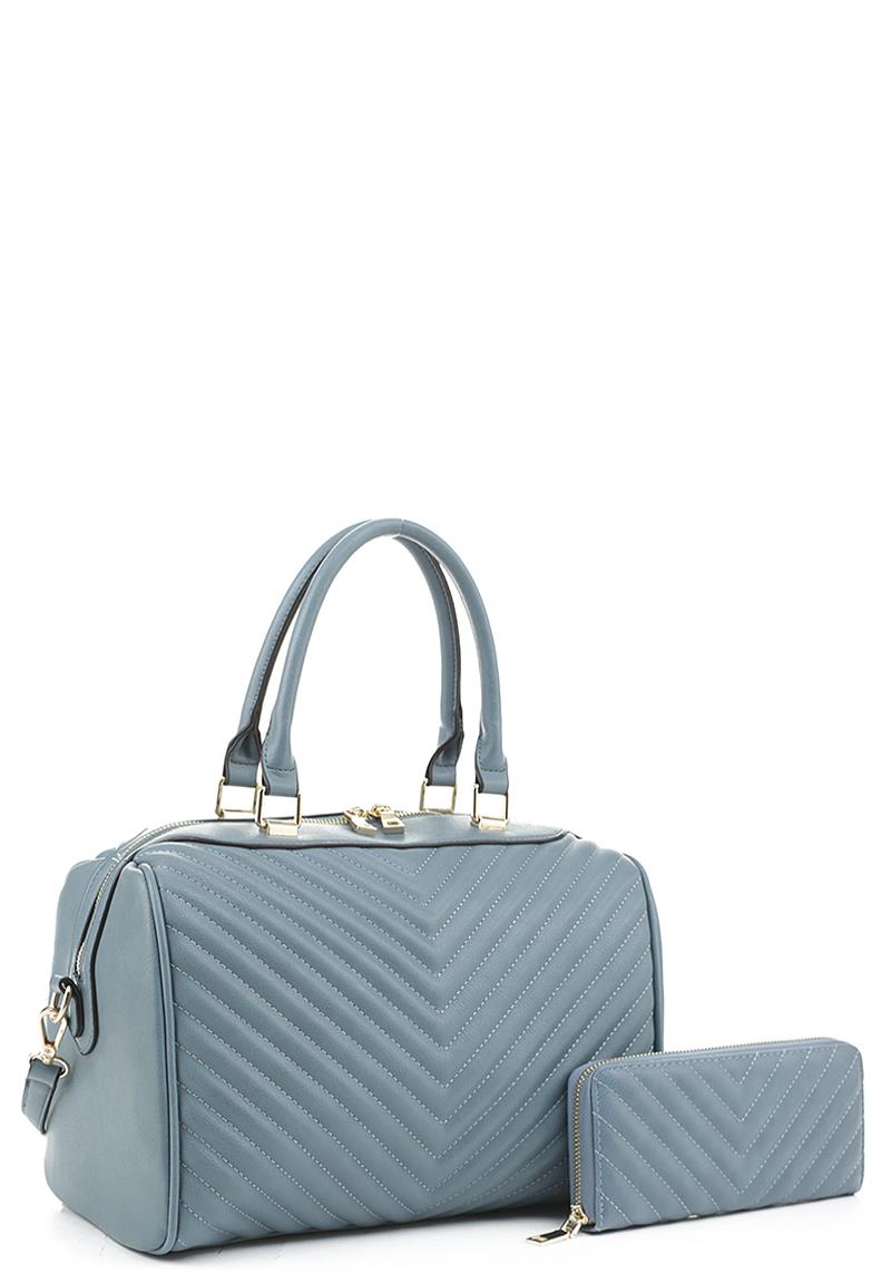 2IN1 V QUILT STICH DESIGN DUFFEL BAG WITH MATCHING WALLET SET