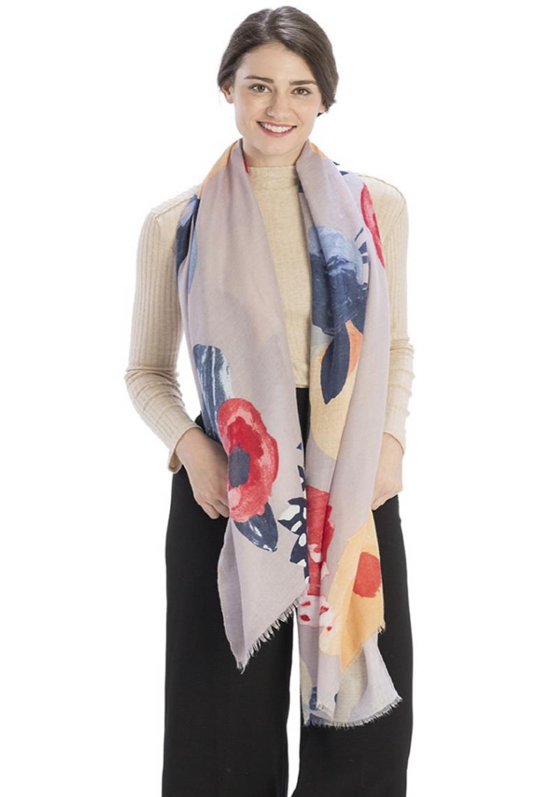 FASHION FLOWER PRINT SHEER SILK SCARF